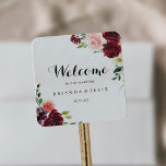 Sticker Carré Burgundy Spring Floral Calligraphie Mariage Bienve<br><div class="desc">Cet autocollant mariage de calligraphie florale de printemps bordeaux est parfait pour un mariage moderne. Le design peint à la main est composé de feuilles verts, de rose éblouissant, de rousse, de violet, de rouge, de blanc et de roses bourguignons éblouissants, de pivoines soigneusement disposées dans de petits bouquets mignons....</div>