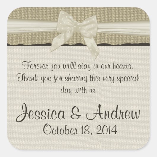 Sticker Carré Burlap et Bow rustique pays (Devant)