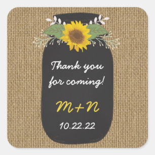 Sticker Carré Burlap Sunflowers Chalk Mason Jar merci pour