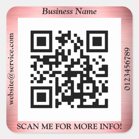 Sticker Carré Bus QR Code. Nom Site Web Promo, Brossé Rose Gold (Devant)