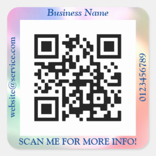 Sticker Carré Bus QR Code. Nom Site Web Promo, Iridescente Vs 2