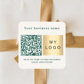 Sticker Carré Business name ivory emerald green logo qr code