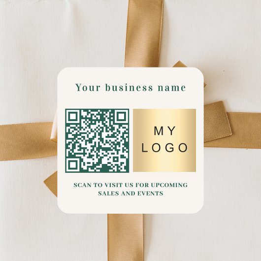 Sticker Carré Business name ivory emerald green logo qr code