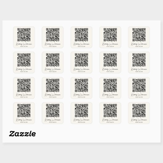 Sticker Carré Business Name Signature Script QR Code (Feuille)