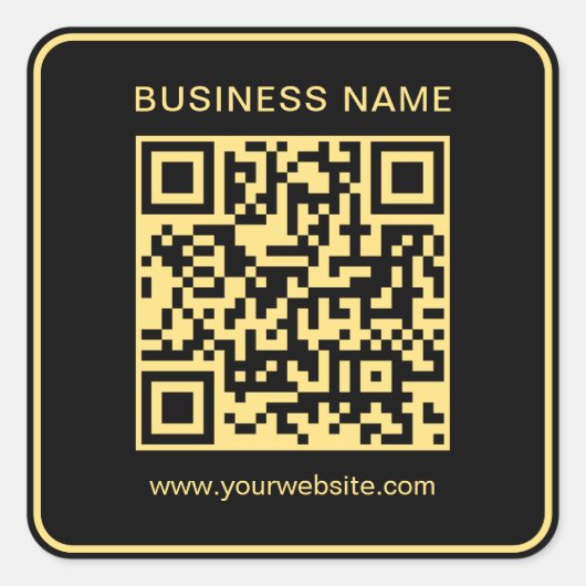 Sticker Carré Business QR Code Modèle Black & Gold Scannable (Devant)