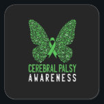 Sticker Carré Butterfly cerebral Palsy Awareness Green Ribbon<br><div class="desc">Butterfly cerebral Palsy Awareness Green Ribbon</div>