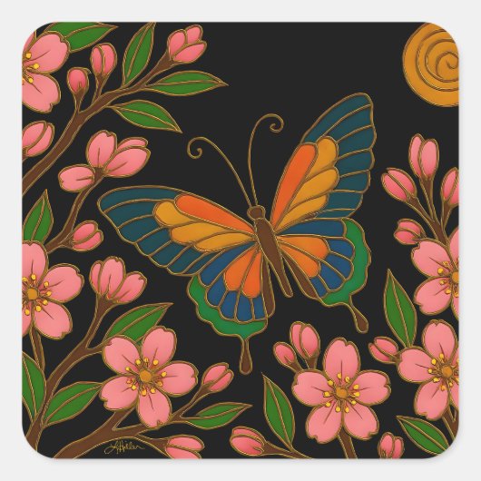 Sticker Carré Butterfly Cherry Blossom Moon (Devant)