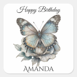 Sticker Carré Butterfly Happy Birthday Female