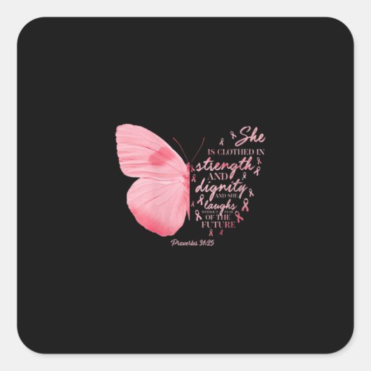 Sticker Carré Butterfly Pink Ribbon Breast Cancer Religious (Devant)