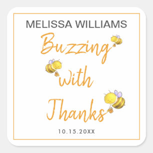 Sticker Carré Buzz avec Merci Honey Bee Baby shower Party
