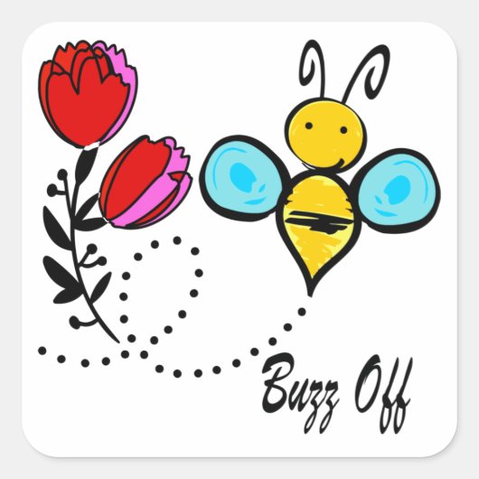 Sticker Carré Buzz Off - Belle Abeille Et Fleur (Devant)