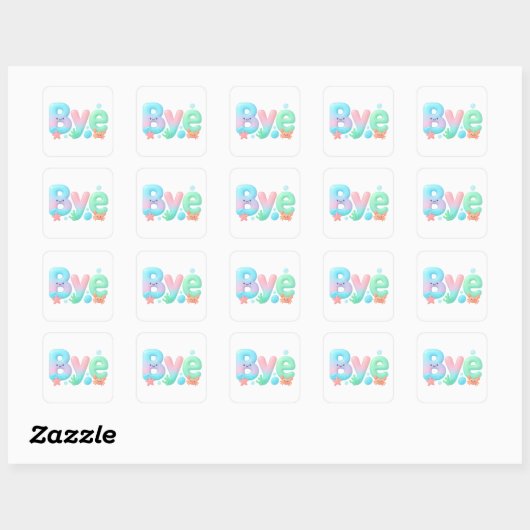 Sticker Carré Bye Glossy Pastel Ocean Text (Feuille)