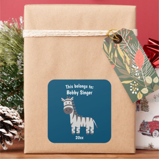 Sticker Carré Ça fait partie de retour à l'école Cute Zebra Blue (vacances)