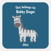 Sticker Carré Ça fait partie de retour à l'école Cute Zebra Blue (Devant)