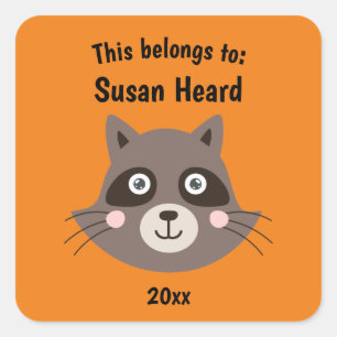 Sticker Carré Ça fait partie du retour à l'école Cute Raccoon Or