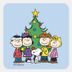 Sticker Carré Cacahuètes Le Gang autour du sapin de Noël carré