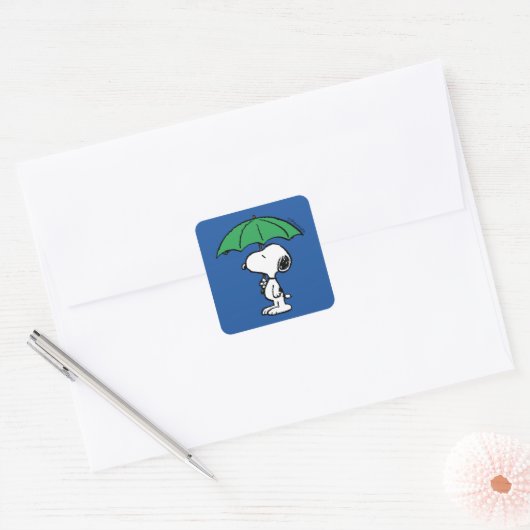 Sticker Carré cacahuètes | Parapluie vert Snoopy (Enveloppe)