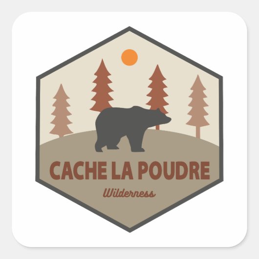 Sticker Carré Cache La Poudre Wilderness Colorado Ours (Devant)