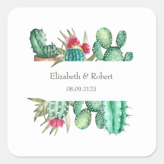 Sticker Carré Cactus aquarelle (Devant)