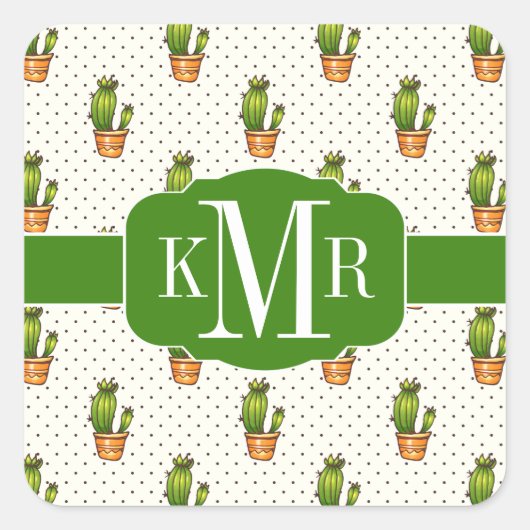 Sticker Carré Cactus et Motif de point de polk Succulent (Devant)