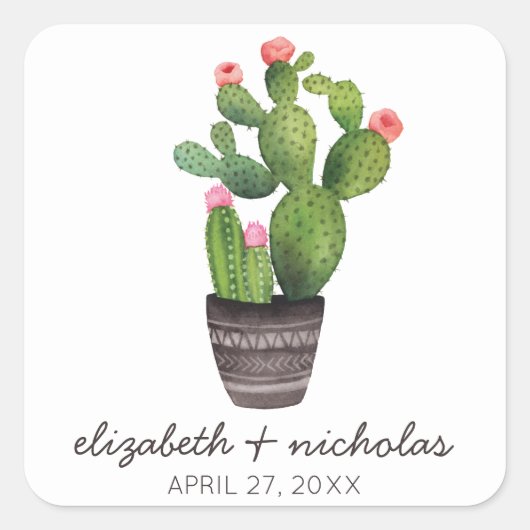 Sticker Carré Cactus floral rose (Devant)