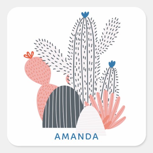 Sticker Carré Cactus gris rose. Moderne cactus abstraits succule (Devant)