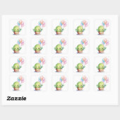 Sticker Carré Cactus mignons avec ballons d'anniversaire (Feuille)