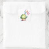 Sticker Carré Cactus mignons avec ballons d'anniversaire (Sac)