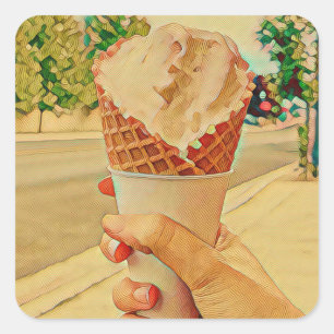 Sticker Carré Cadeau amoureux de crème glacée