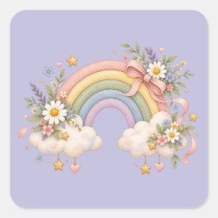 Sticker Carré Cadeau Arc-en-ciel à l'aquarelle – Nuage Charmant