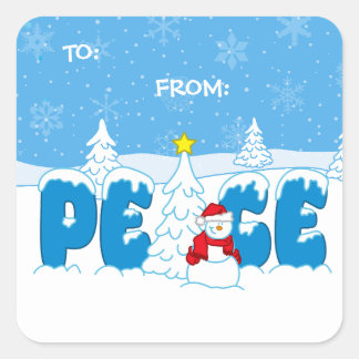 Sticker Carré Cadeau bonhomme de neige farfelu graphique DE À