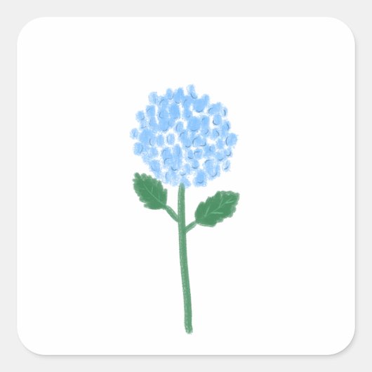 Sticker Carré Cadeau Botanique d'Hydrangea Bleu Clair (Devant)
