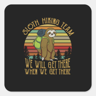 Sticker Carré Cadeau Camper Équipe Vintage de Randonnée Sloth