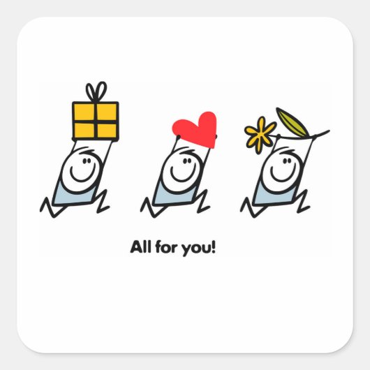 Sticker Carré Cadeau, coeur et fleur (Devant)