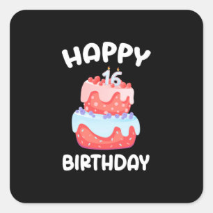 Sticker Carré Cadeau d'anniversaire Joyeux 16ème anniversaire
