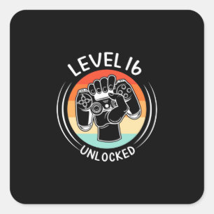 Sticker Carré Cadeau d'anniversaire Niveau 16e anniversaire d