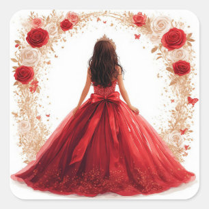 Sticker Carré 🌹 Cadeau d'art de la princesse Rose pour les fill