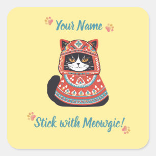 Sticker Carré Cadeau d'autocollant de chat Meowgic personnalisé