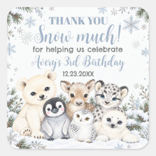 Sticker Carré Cadeau de fête d'anniversaire Animaux arctiques de