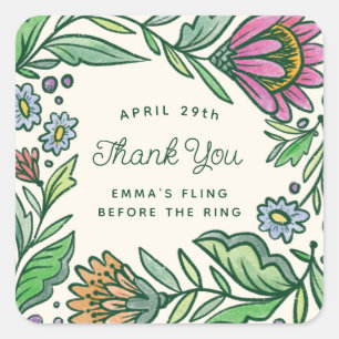 Sticker Carré Cadeau de Fête de Fiançailles Scandi Artistique Co