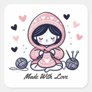 Sticker Carré Cadeau de la fête des mères Fabriqué avec amour