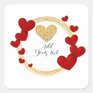 Sticker Carré Cadeau de la Saint-Valentin avec Coeurs rouges per