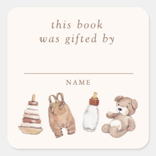 Sticker Carré Cadeau de livre de Baby Shower pour une nurserie B