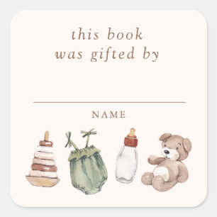 Sticker Carré Cadeau de livre de Baby Shower pour une nurserie B