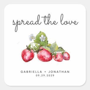 Sticker Carré Cadeau de Mariage Confiture de Fraise 'Partagez l'