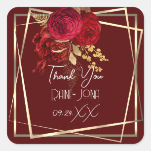 Sticker Carré Cadeau de mariage de bains de mariée floral rouge