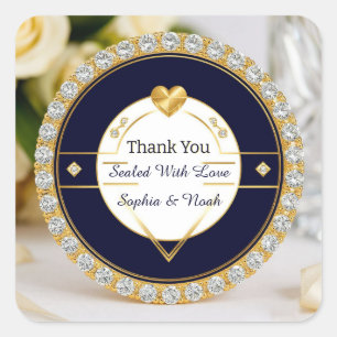 Sticker Carré ✨ Cadeau de mariage diamant coeur or marine ✨