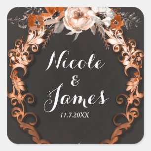 Sticker Carré Cadeau de mariage floral orange automne