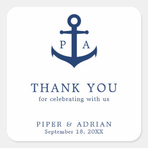 Sticker Carré Cadeau de mariage Monogramme d'ancre nautique Merc