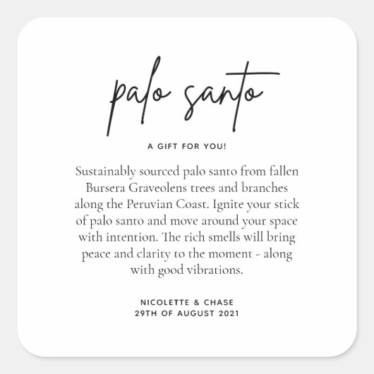 Sticker Carré Cadeau de mariage Palo Santo (Devant)